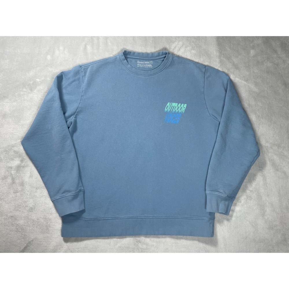 Outdoor Voices Sweatshirt Men Large Blue Graphic Crewneck Cotton Made In USA